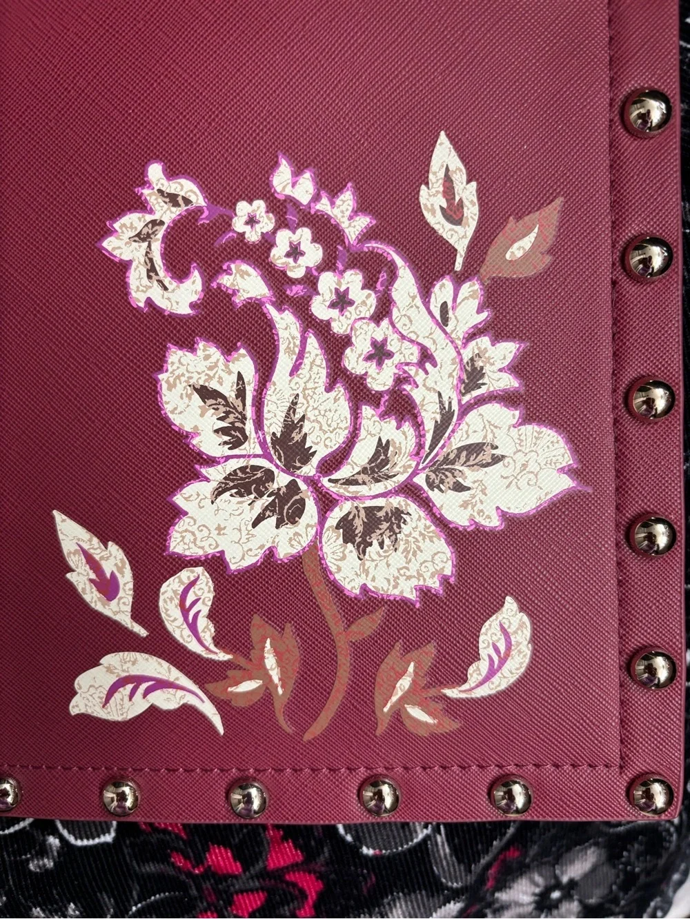 Beautiful Stud-Trim Burgundy Faux Leather Wristlet Purse